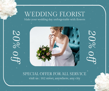 Wedding Florist Offer with Bride Holding Bouquet Facebook Design Template