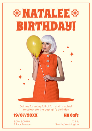 Birthday of Young Woman in Wig Poster Design Template