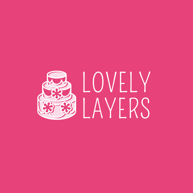 Lovely Bakery Ad with Cute Wedding Cake In Pink Logo Design Template