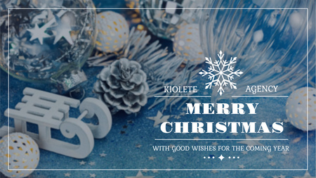 Platilla de diseño Christmas Greeting Shiny Decorations in Blue Title 1680x945px