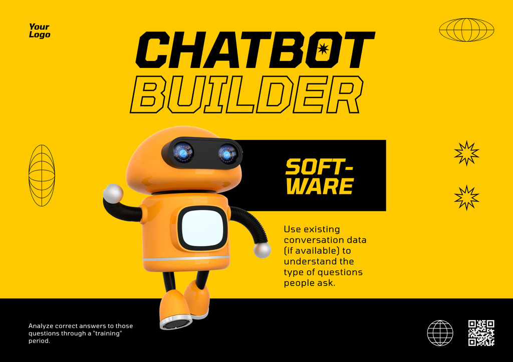 Online Chatbot Services with Yellow Robot Poster B2 Horizontal Design Template