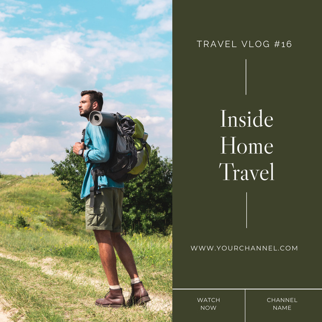 Man with Backpack for Travel Blog on Green Instagramデザインテンプレート
