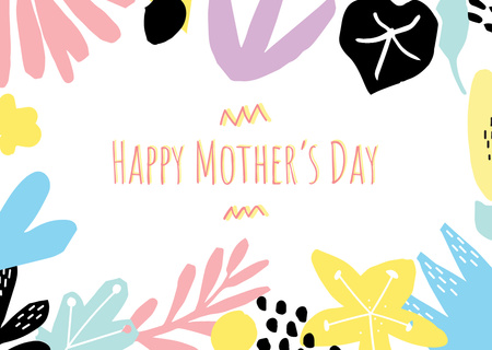 Happy Mother's Day Greeting in Colourful Floral Frame Postcard Design Template