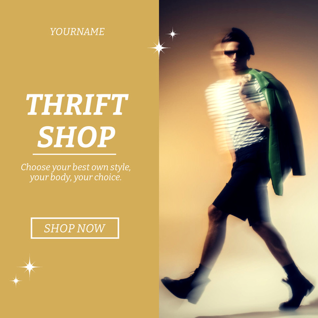 Blurred fashion man for thrift shop beige Instagram Design Template