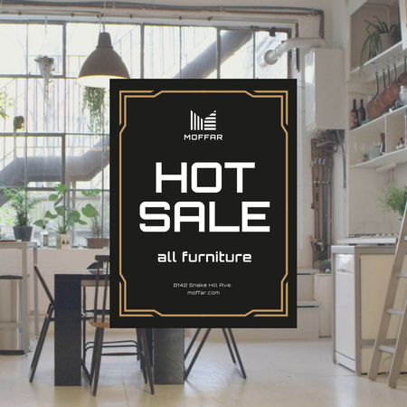 Furniture Sale Ad with Comfortable Room Interior Animated Post Design Template