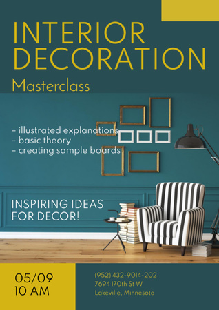 Interior Decoration Masterclass Ad with Comfortable Armchair Flyer A4 Modelo de Design