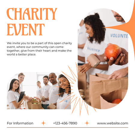 Charity Event with Happy Volunteers Instagram AD Design Template