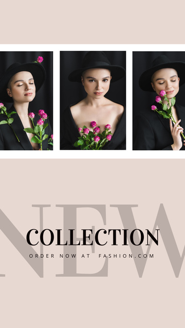 Fashion Collection Ad with Woman with Flowers Instagram Story Tasarım Şablonu