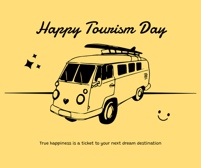 Tourism Day Announcement with Illustration of Van Facebook Design Template