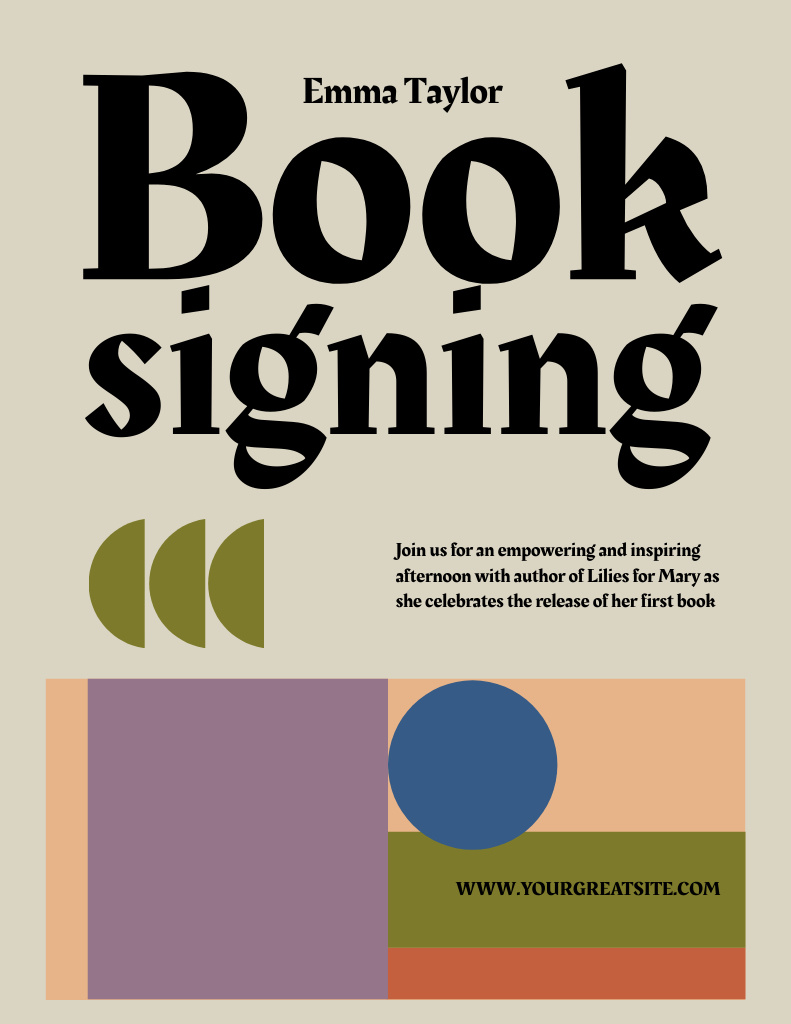 Book Signing Announcement Poster 8.5x11in Design Template