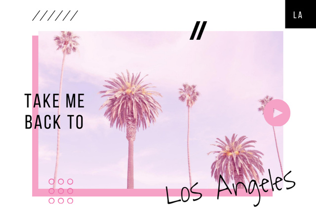 Los Angeles City Palm Trees In Pink Postcard A5 – шаблон для дизайна