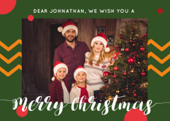 Merry Christmas Greeting with Family by Fir Tree