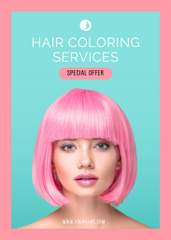 Hair Coloring Services Ad with Young Woman with Pink Hair