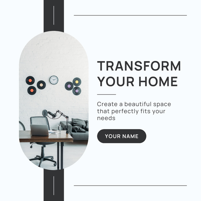 Interior Design for Home Transformation Grey Instagram AD – шаблон для дизайна