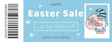 Easter Sale Announcement with Easter Gnome Holding Dyed Egg Coupon Design Template