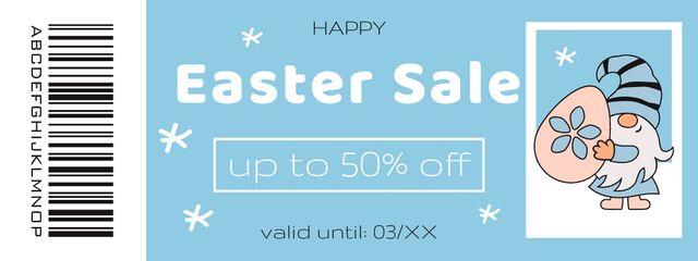 Template di design Easter Sale Announcement with Easter Gnome Holding Dyed Egg Coupon