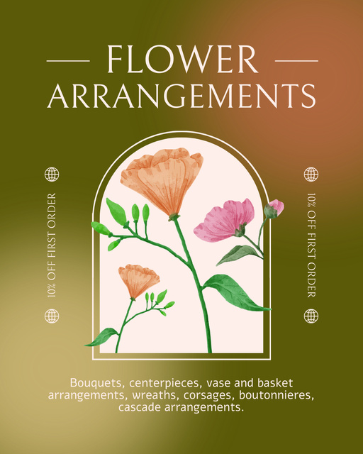 First Order for Flower Decoration with Discount Instagram Post Vertical – шаблон для дизайну
