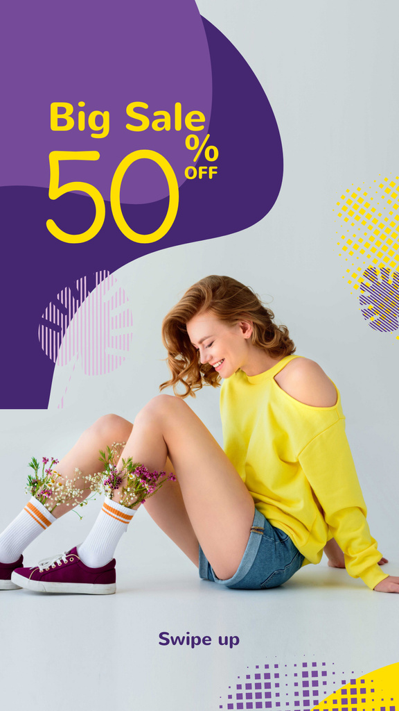 Fashion Ad with Happy Young Girl in Yellow Instagram Story Modelo de Design