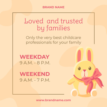 Ontwerpsjabloon van Instagram van babysitten service ad met geel speelgoed haas