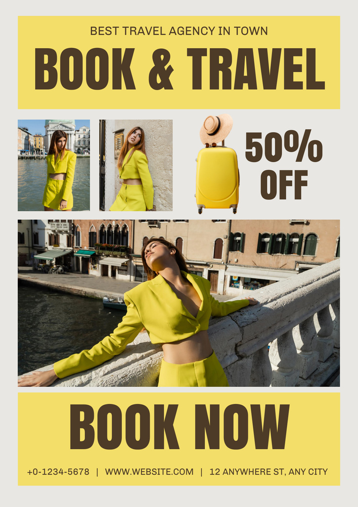 Sale Offer by Travel Agency with Collage of Cityscapes Poster Design Template