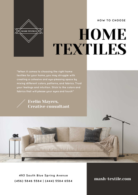 Home Textiles Review with Cozy Sofa Newsletter Šablona návrhu
