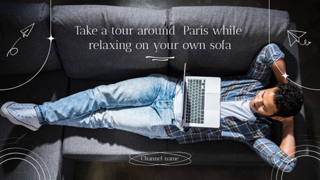 Modèle de visuel Travel Blog Promotion with Man Watching Laptop - Youtube Thumbnail