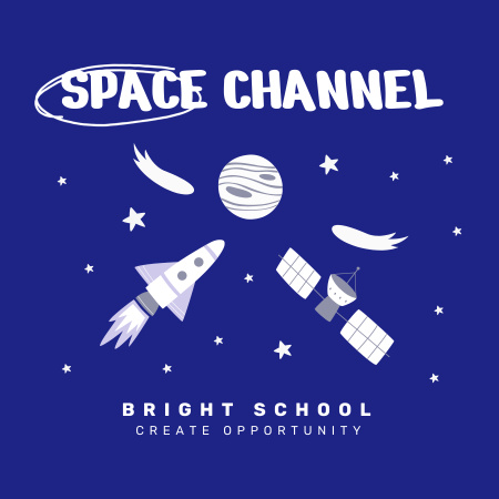 "Space Channel" Podcast Cover with rocket and stars Podcast Cover Šablona návrhu