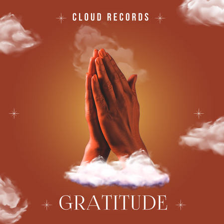 Ontwerpsjabloon van Album Cover van Albumomslag met biddende handen in de wolken