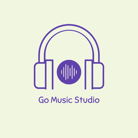 Template di design Music Studio Ads with Headphones Illustration Logo 1080x1080px