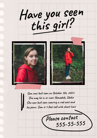 Announcement of Missing Young Girl Poster tervezősablon