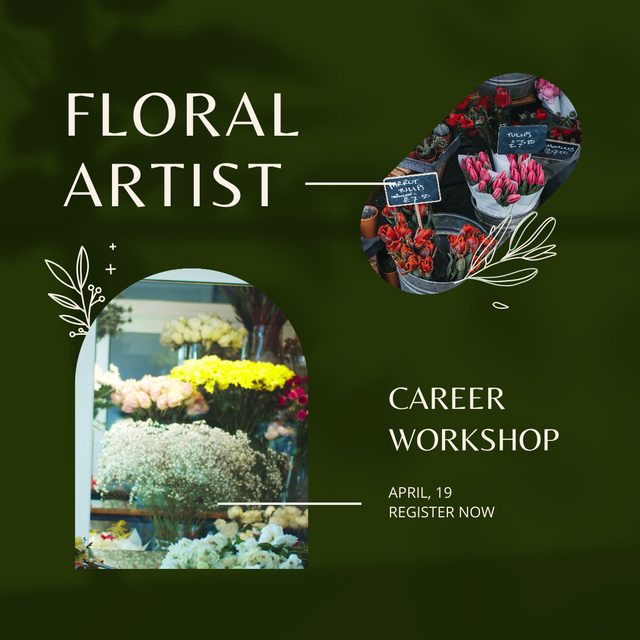 Floral Artist Workshop With Flower Bouquets Animated Post Design Template