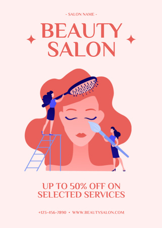 Beauty Salon Ad with Illustration of Woman Flayer Design Template