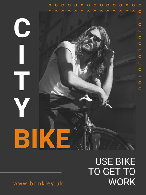 Young Man with Bike in City Poster US Design Template