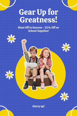 Discount on School Supplies with Boy and Girl Pinterest Design Template