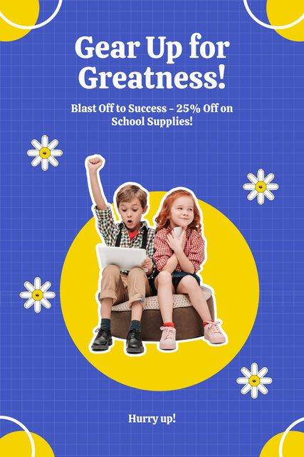 Template di design Discount on School Supplies with Boy and Girl Pinterest
