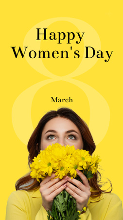 Women's Day Greeting with Woman holding Yellow Flowers Instagram Story Design Template