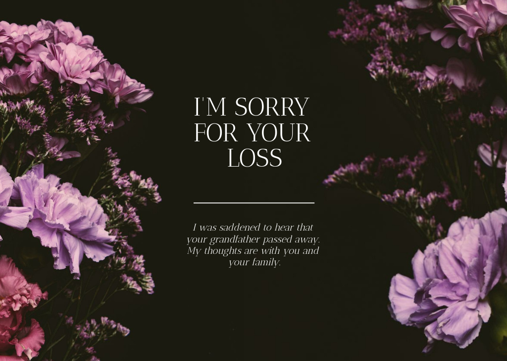 Condolence Phrase with Fresh Flowers on Green Card – шаблон для дизайна