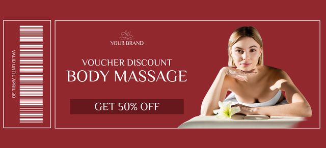 Body Massage Offer with Voucher Discount Coupon 3.75x8.25in Šablona návrhu