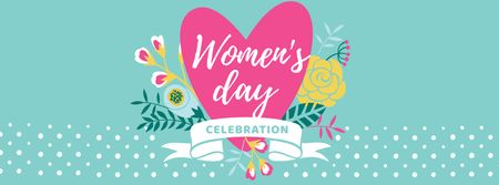 Women's Day Greeting with Heart and Flowers Facebook cover tervezősablon