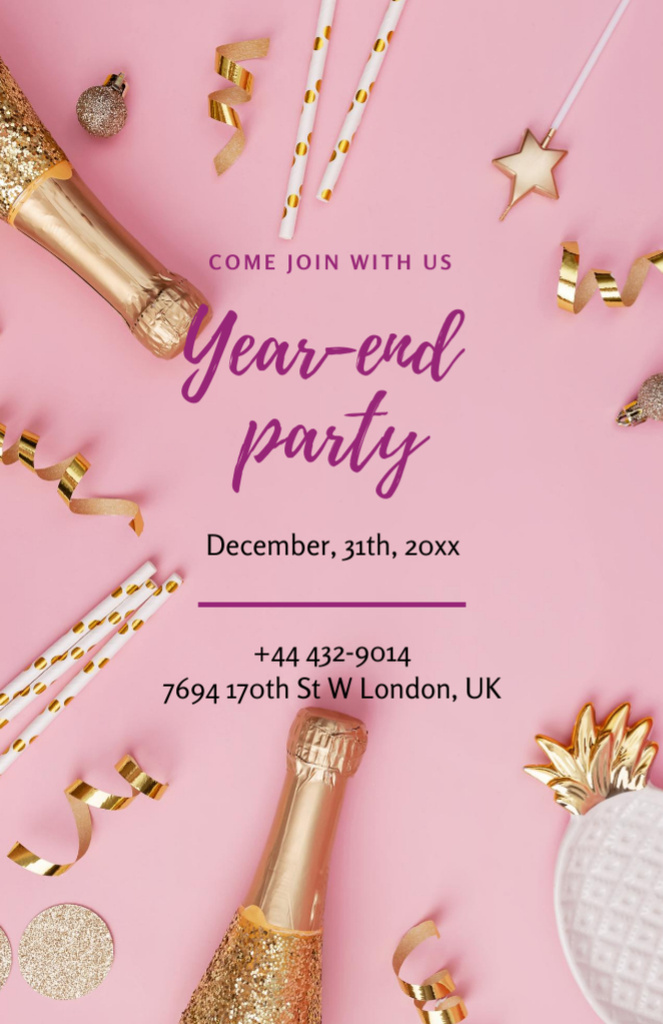 Ad of New Year Party With Golden Decor Invitation 5.5x8.5in Design Template