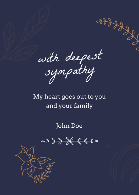 Sympathy Phrase With Floral Pattern In Blue Postcard A6 Vertical Design Template