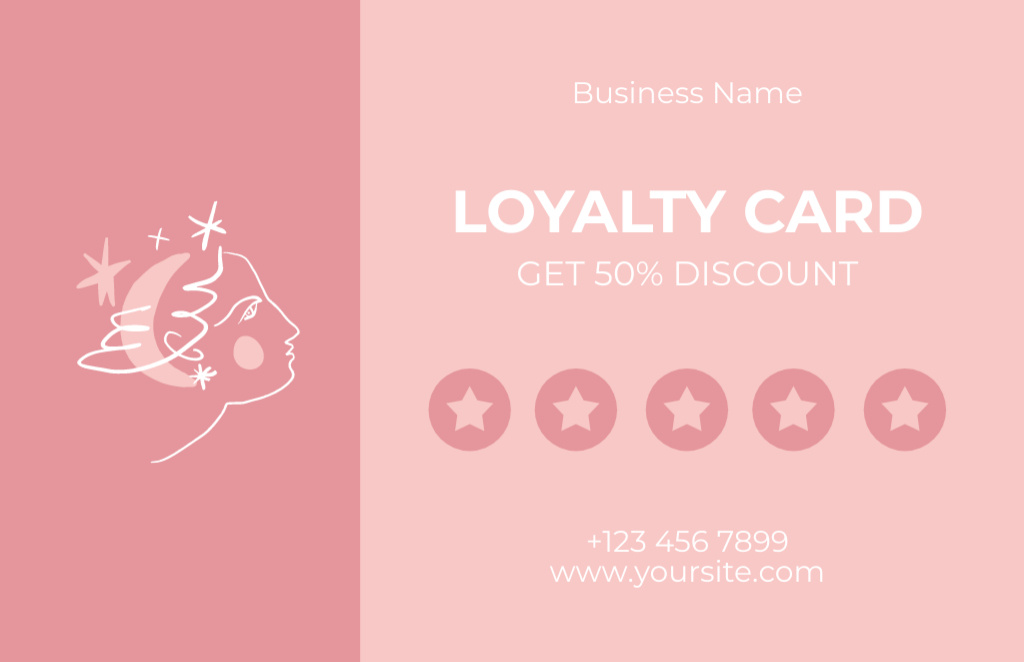 Beauty Salon Loyalty Program Pink Business Card 85x55mm Design Template