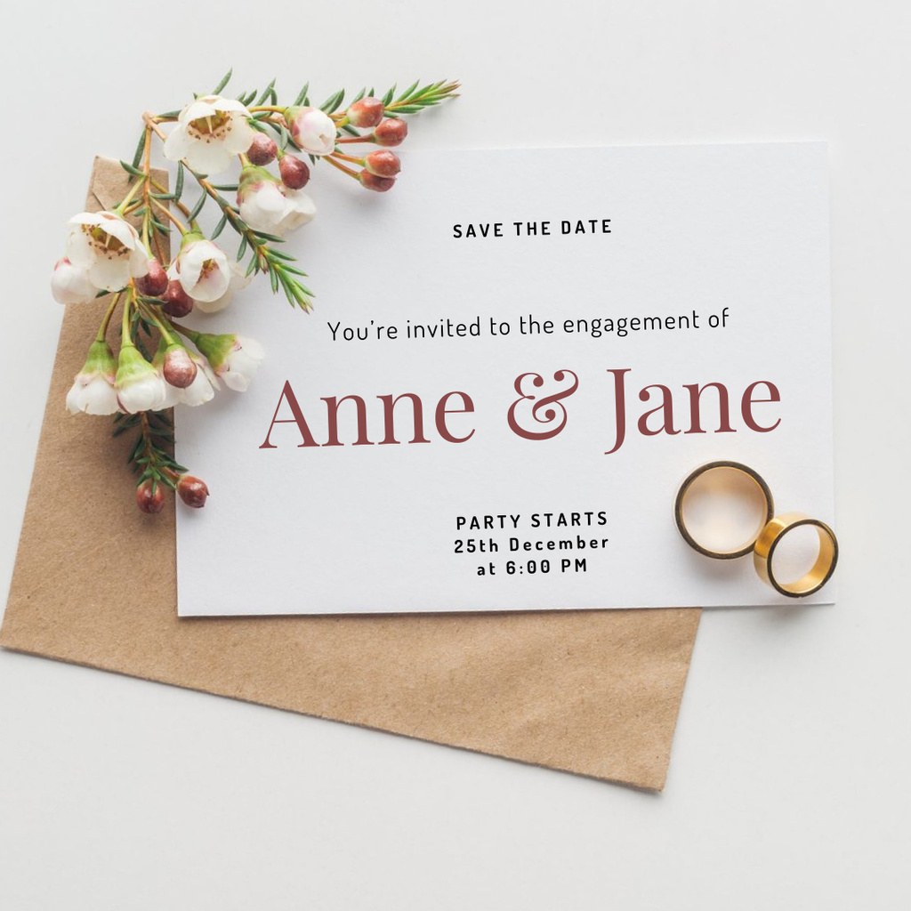 Wedding Announcement with Engagement Rings Instagram Design Template