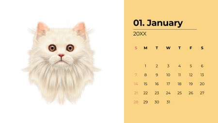 Cute Illustration of White Cat Calendar Design Template