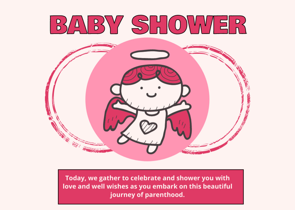 Baby Shower Announcement with Cute Pink Angel Postcard 5x7in – шаблон для дизайна