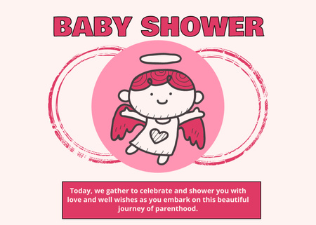 Designvorlage Babyparty-Ankündigung mit niedlichem rosa Engel für Postcard 5x7in