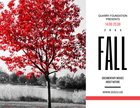 Plantilla de diseño de Festival de cine con árbol rojo de otoño Invitation 13.9x10.7cm Horizontal 
