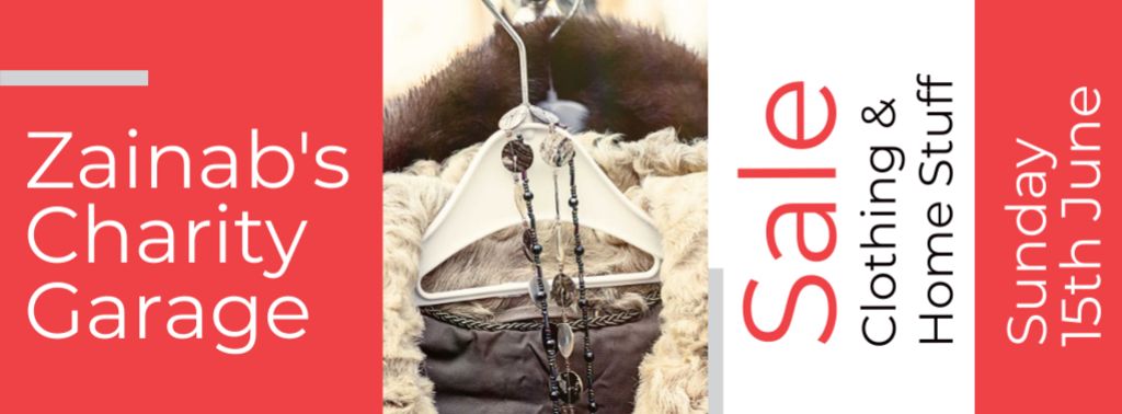 Ontwerpsjabloon van Facebook cover van Charity Sale Announcement with Clothes on Hangers