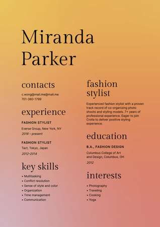 Designvorlage Moderner kreativer Lebenslauf mit Hintergrund mit Farbverlauf für Resume