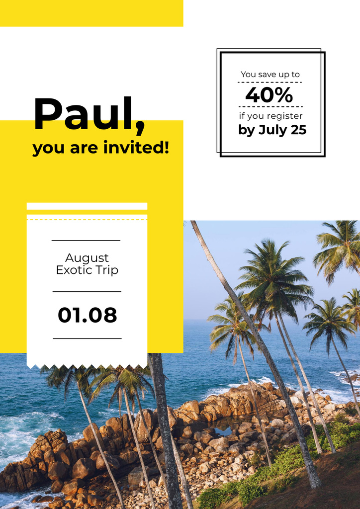 Ontwerpsjabloon van Poster van Summer Trip Offer with Palm Trees on Beach